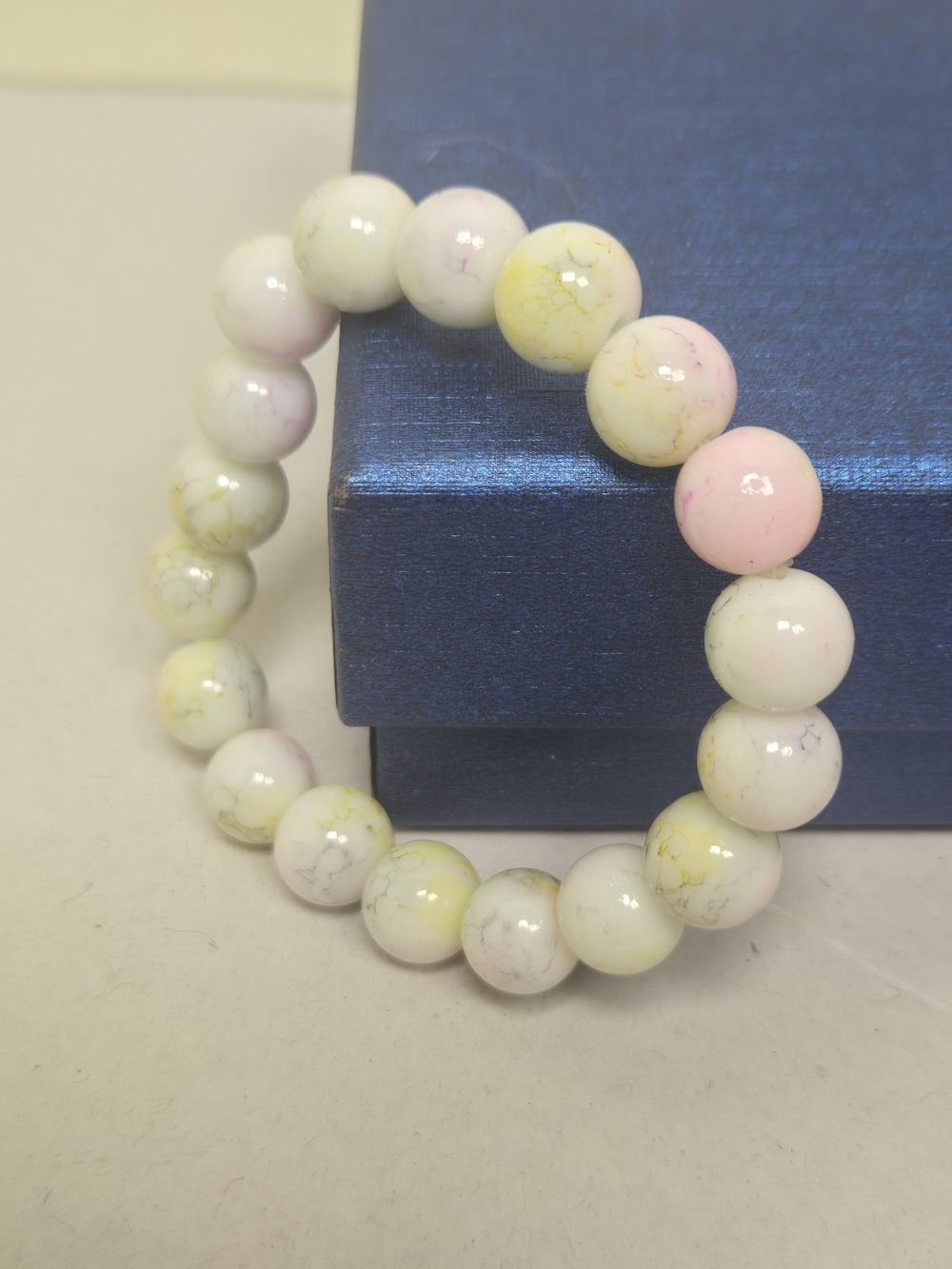 Pastel Yellow & Pink Glass Beaded Stretch Bracelet